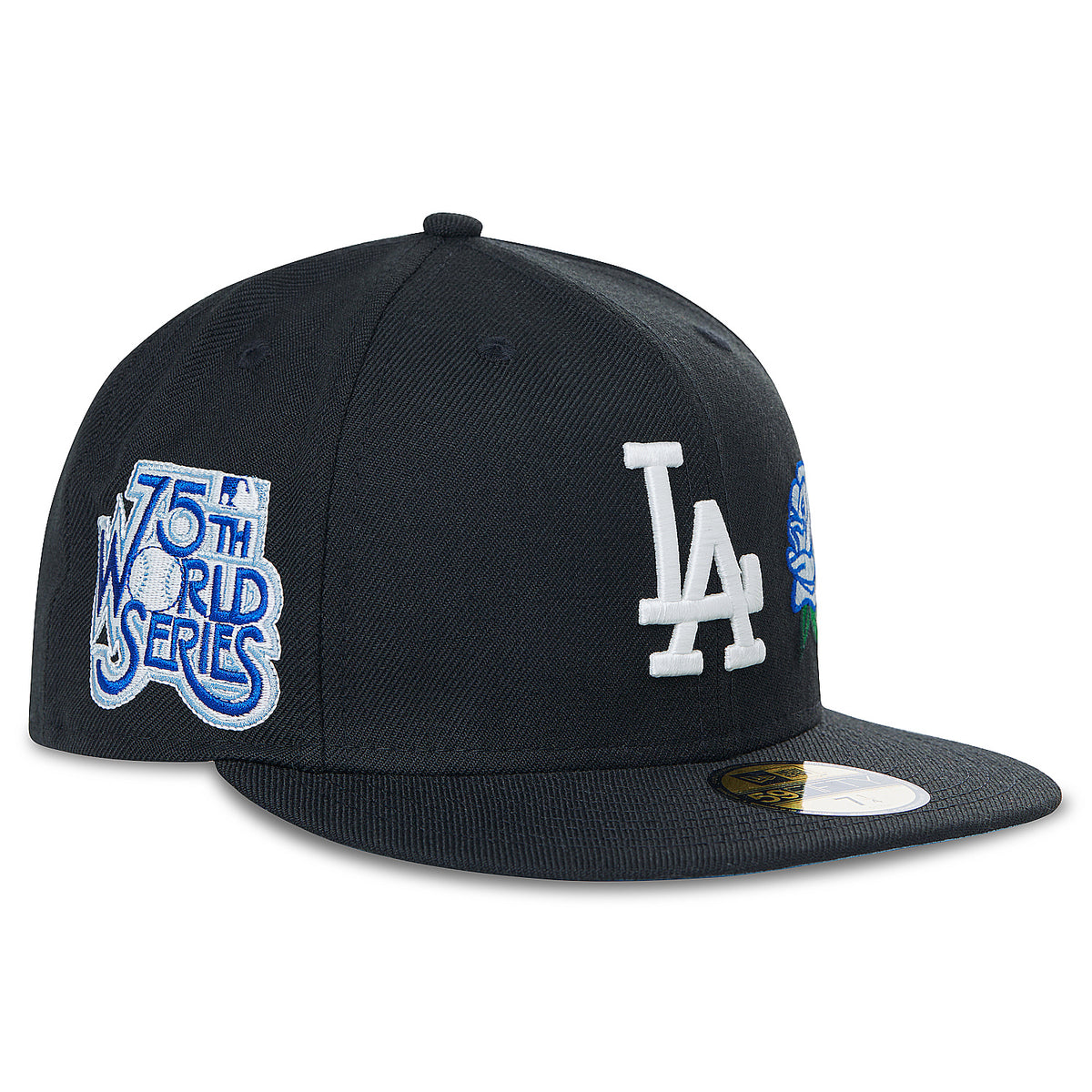 New Era Black Los Angeles Dodgers, 59FIFTY Fitted with sky Blue Rose Team, 75th World