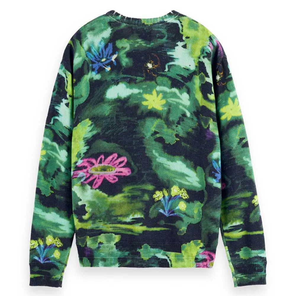 Drop Shoulder Floral Jacquard Sweater