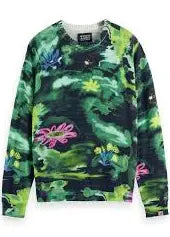 Drop Shoulder Floral Jacquard Sweater