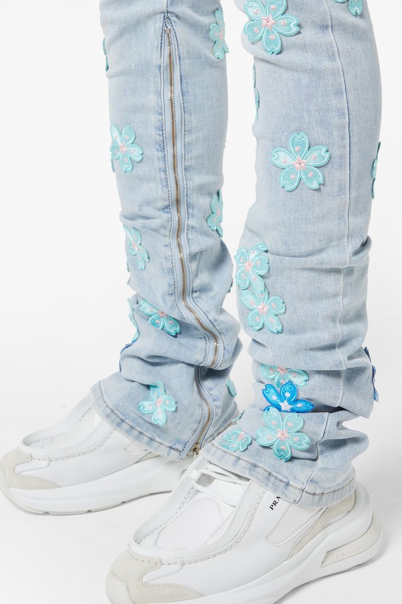 Aqua Blue Blossom Denim