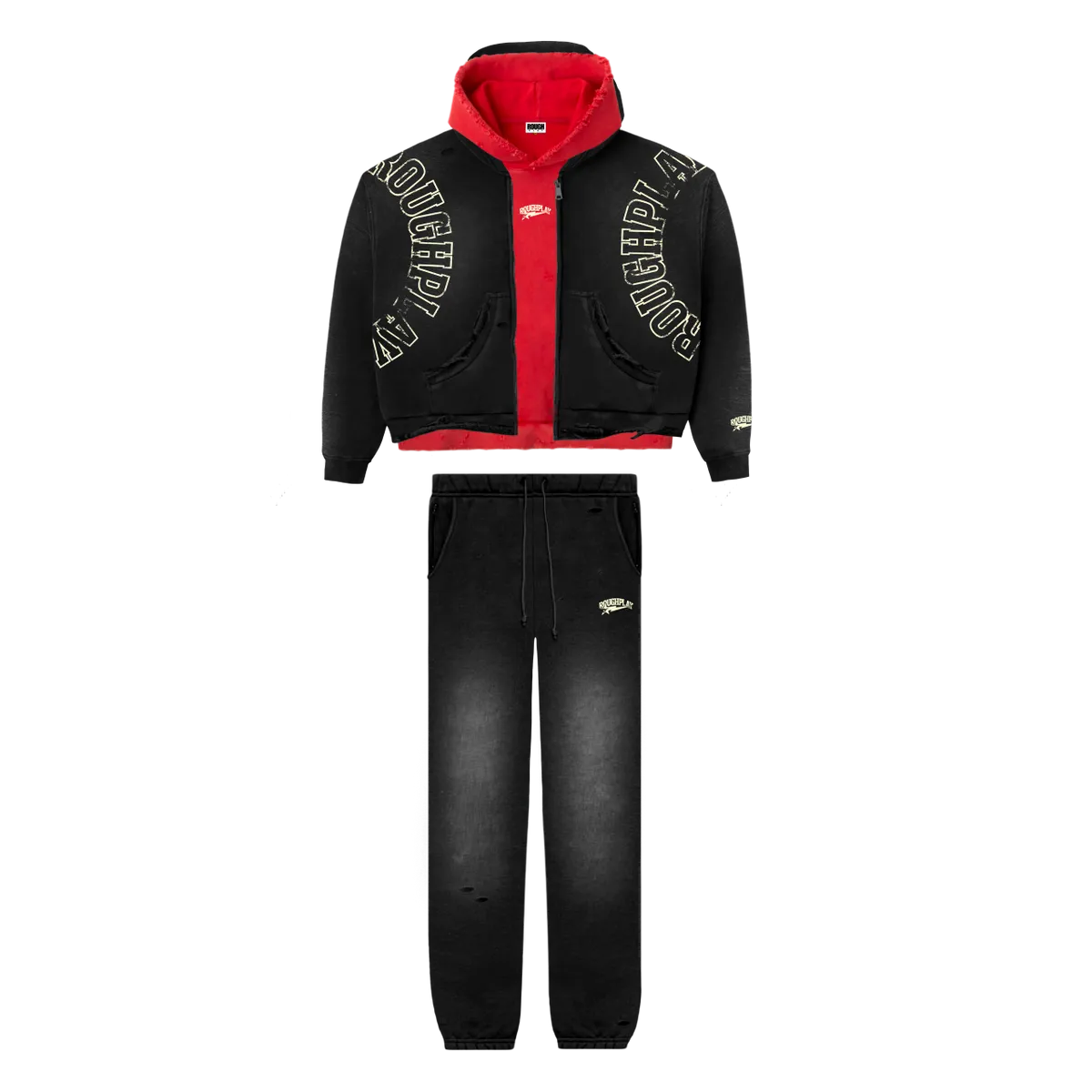 RoughPlay🩹Double Hood Sweatsuits (BLK)