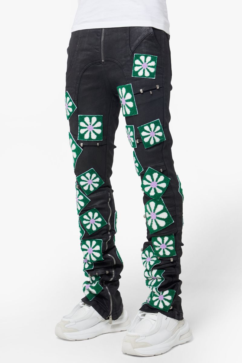 Obsidian Black Waxed Flowers Denim