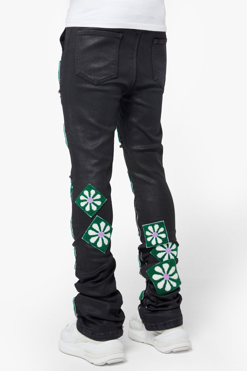 Obsidian Black Waxed Flowers Denim