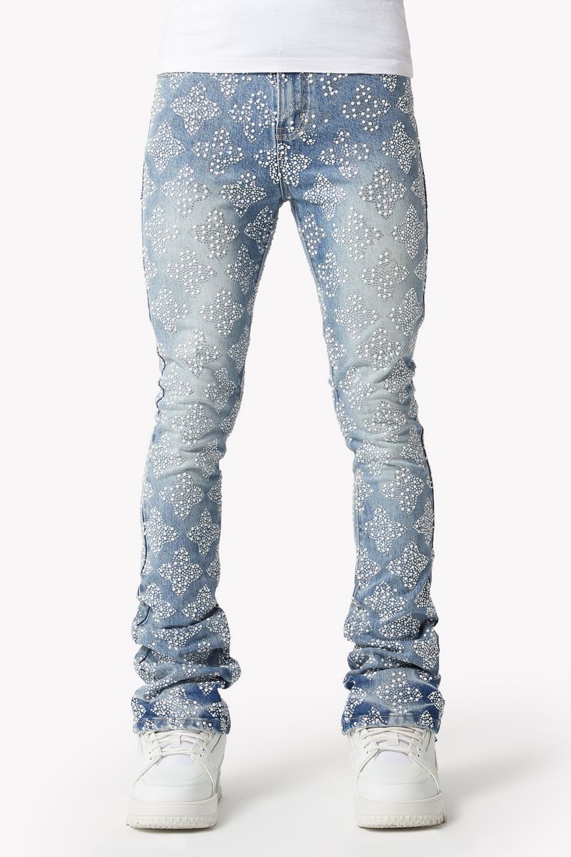 Aqua Blue Embellished Denim V4