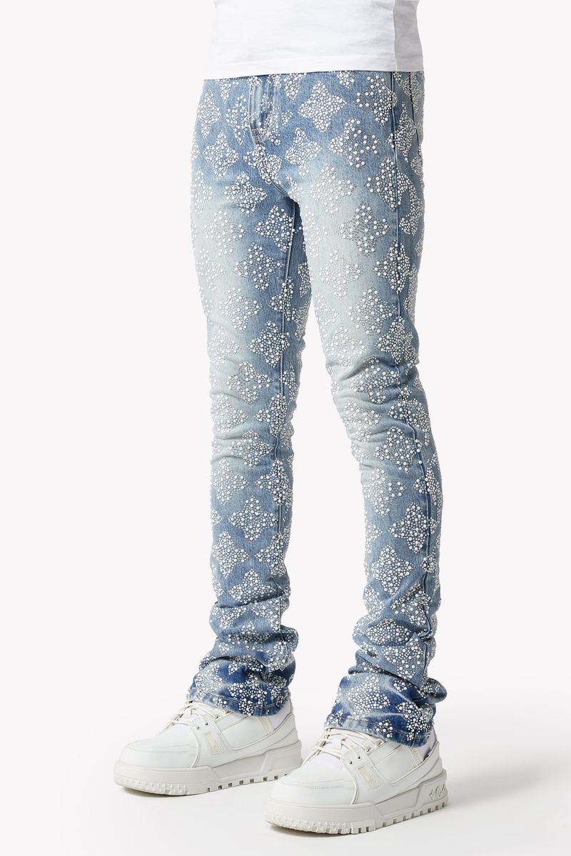 Aqua Blue Embellished Denim V4