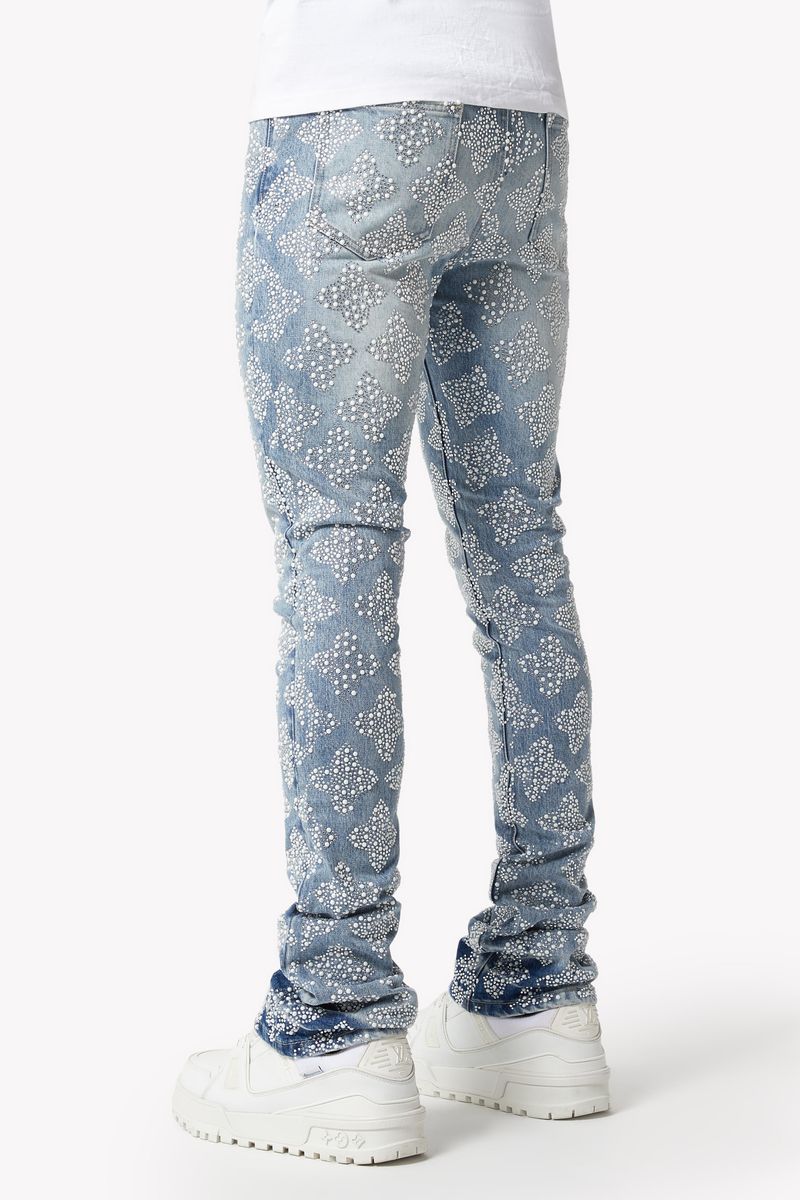 Aqua Blue Embellished Denim V4