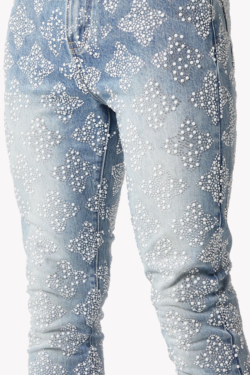 Aqua Blue Embellished Denim V4