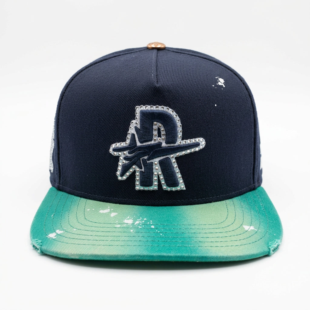 SPLATTER SNAPBAK EMBELLISHED NAVY GREEN