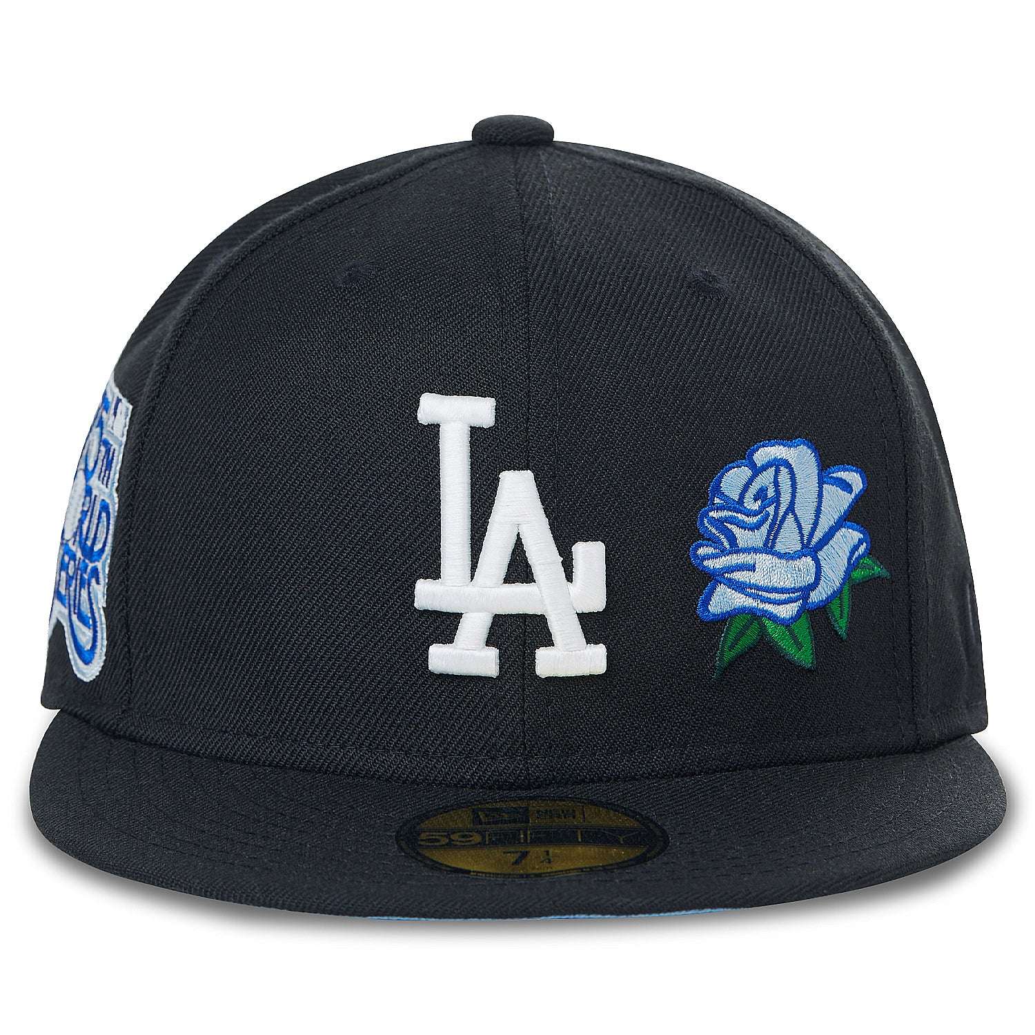 New Era Black Los Angeles Dodgers, 59FIFTY Fitted with sky Blue Rose Team, 75th World