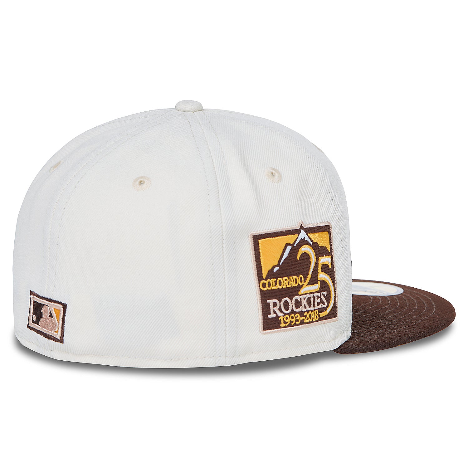 Rockies New Era 59FIFTY Hat Chrome & Brown Yellow Bottom