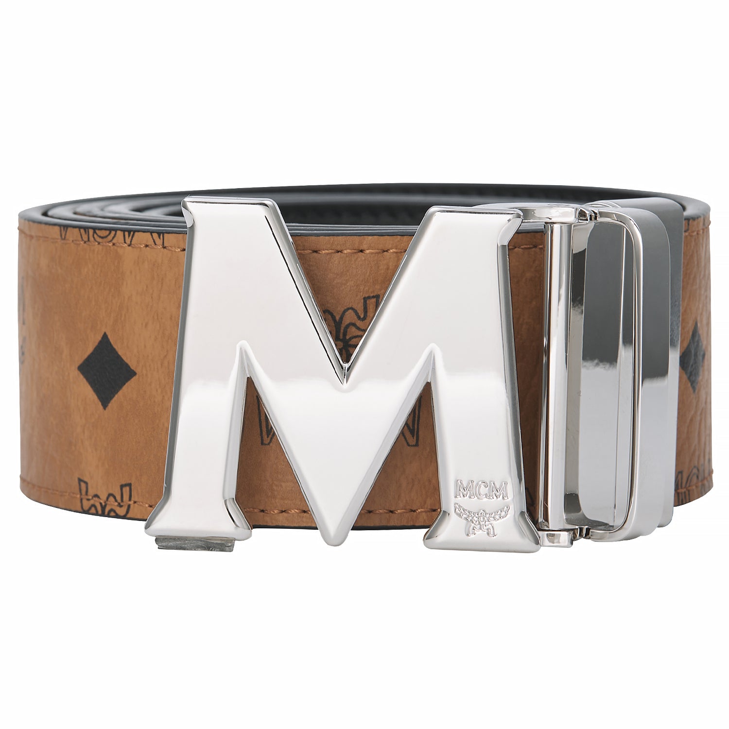 Claus M Reversible Belt 1.75" in Visetos | COGNAC/SILVER