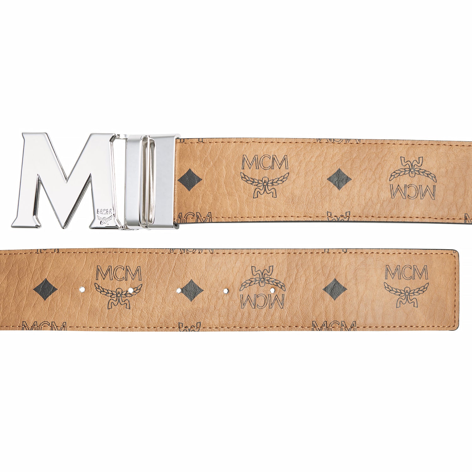 Claus M Reversible Belt 1.75" in Visetos | COGNAC/SILVER