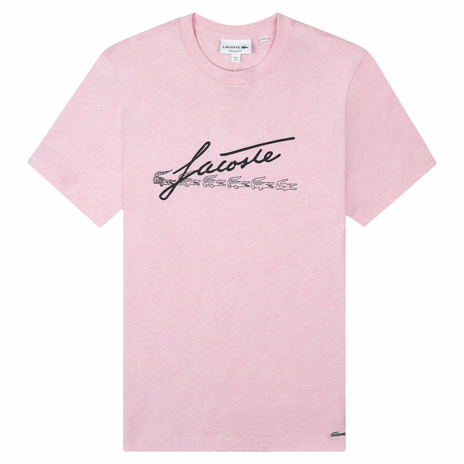 Signature And Crocodile Print Crew Neck Cotton T-Shirt | Pink