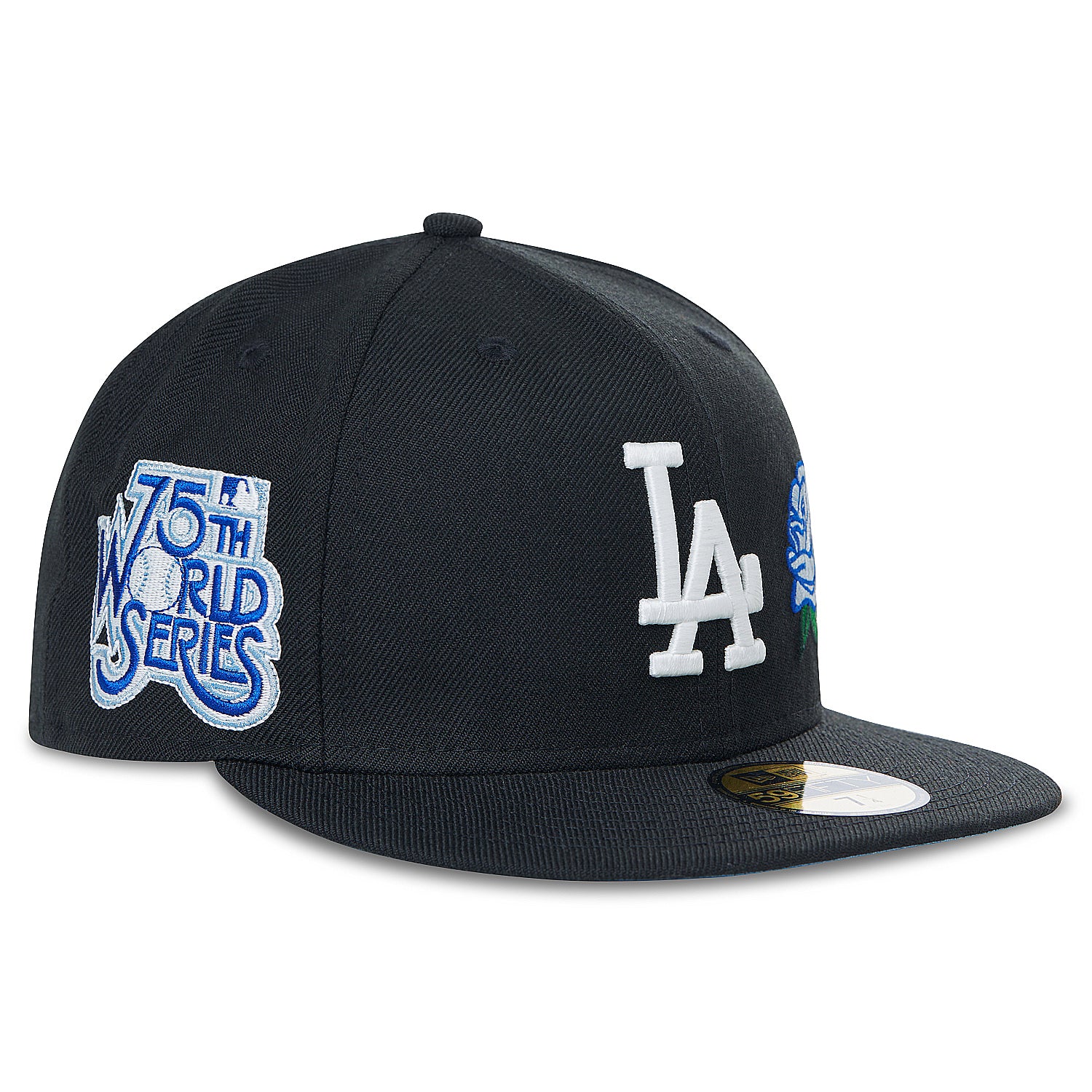 New Era Black Los Angeles Dodgers, 59FIFTY Fitted with sky Blue Rose Team, 75th World