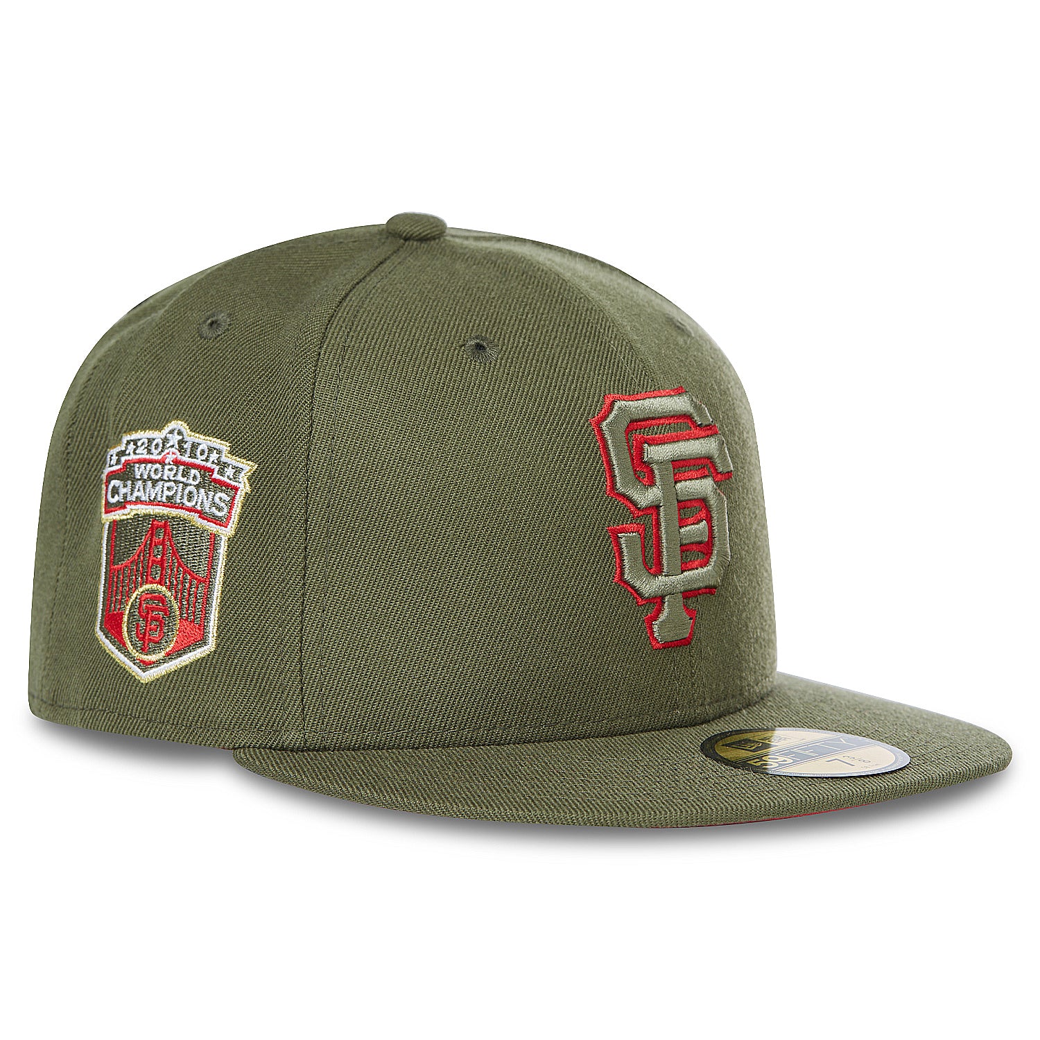 New Era San Francisco Giants Olive 2010 World Champions Scarlet Undervisor 59FIFTY Fitted Hat