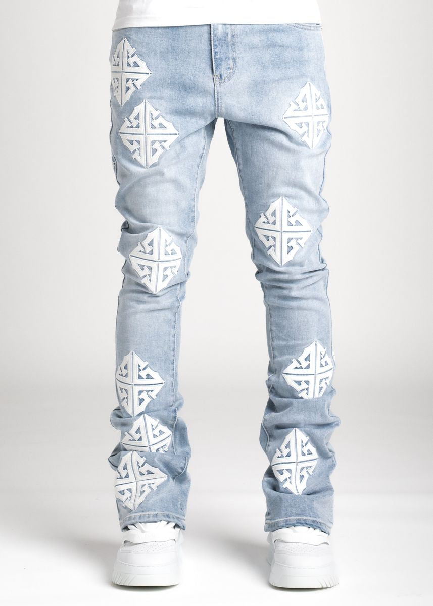 Aqua Blue Icon Stacked Denim