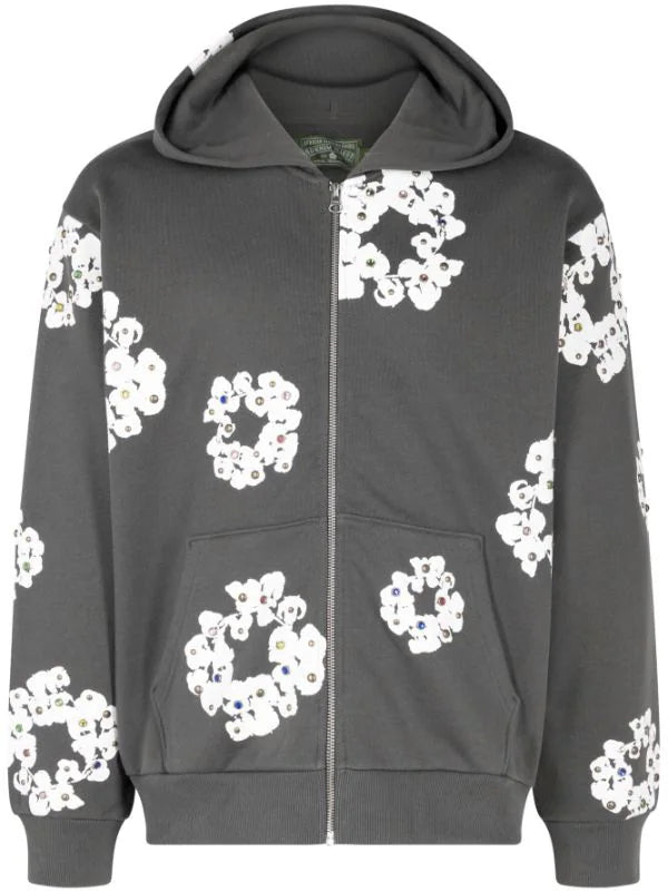 Rhinestone Wreath zip hoodie