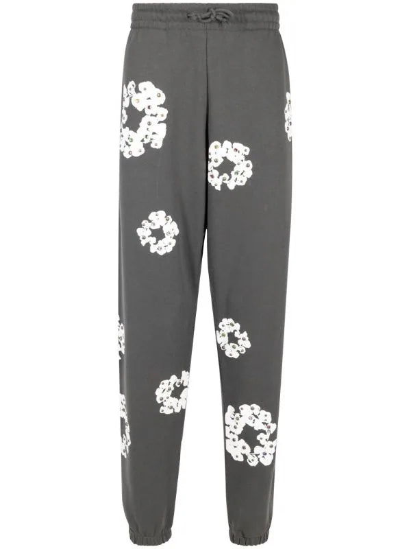 Rhinestone Cotton Wreath-print track pants