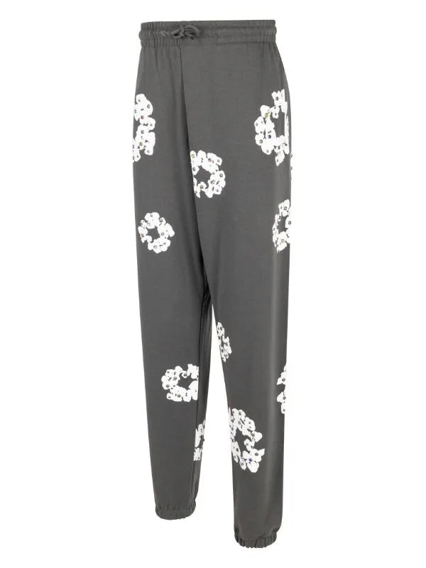 Rhinestone Cotton Wreath-print track pants