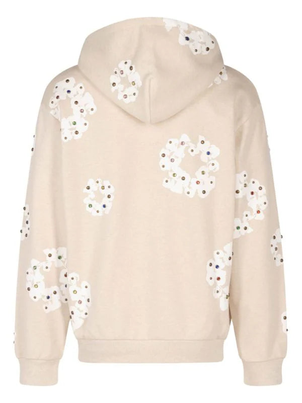 Rhinestone Cotton Wreath zip hoodie