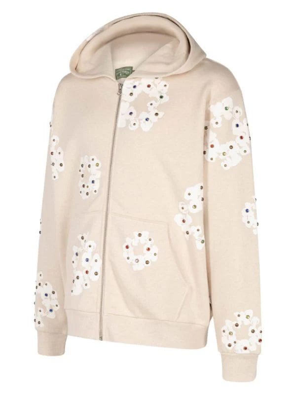 Rhinestone Cotton Wreath zip hoodie