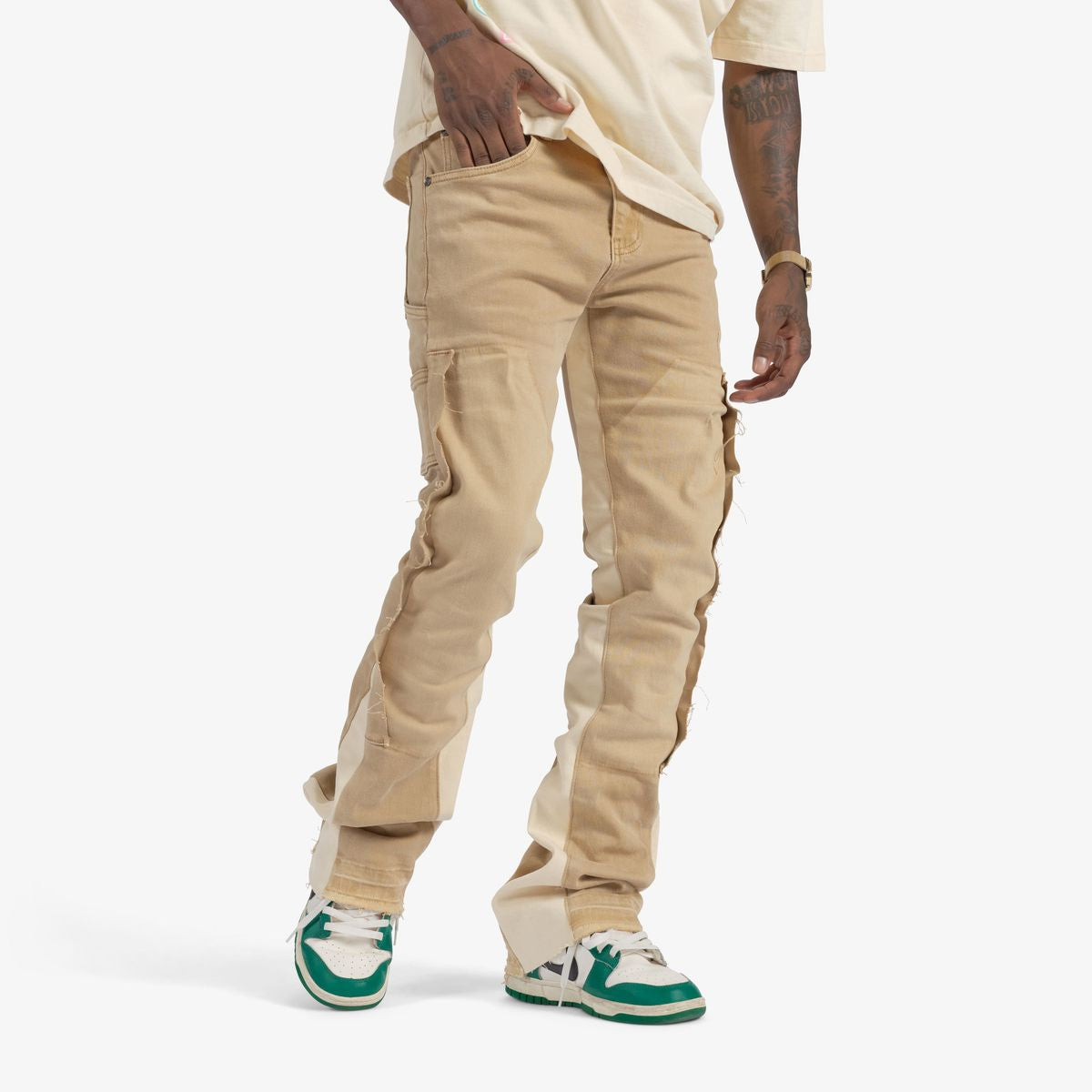 "REVOLVER" STACKED JEANS (KHAKI/IVORY)