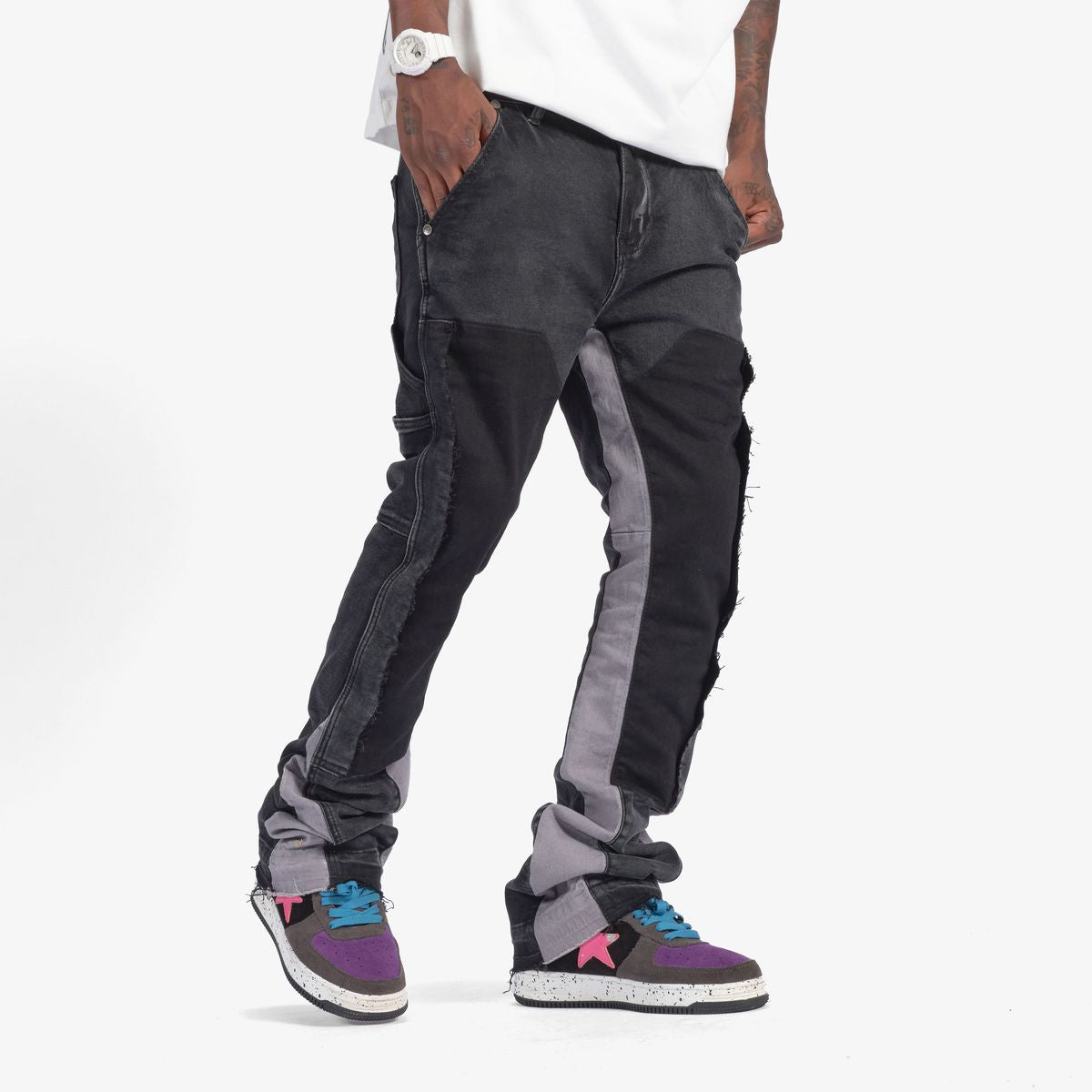 "REVOLVER" STACKED JEANS (BLACK/GREY)