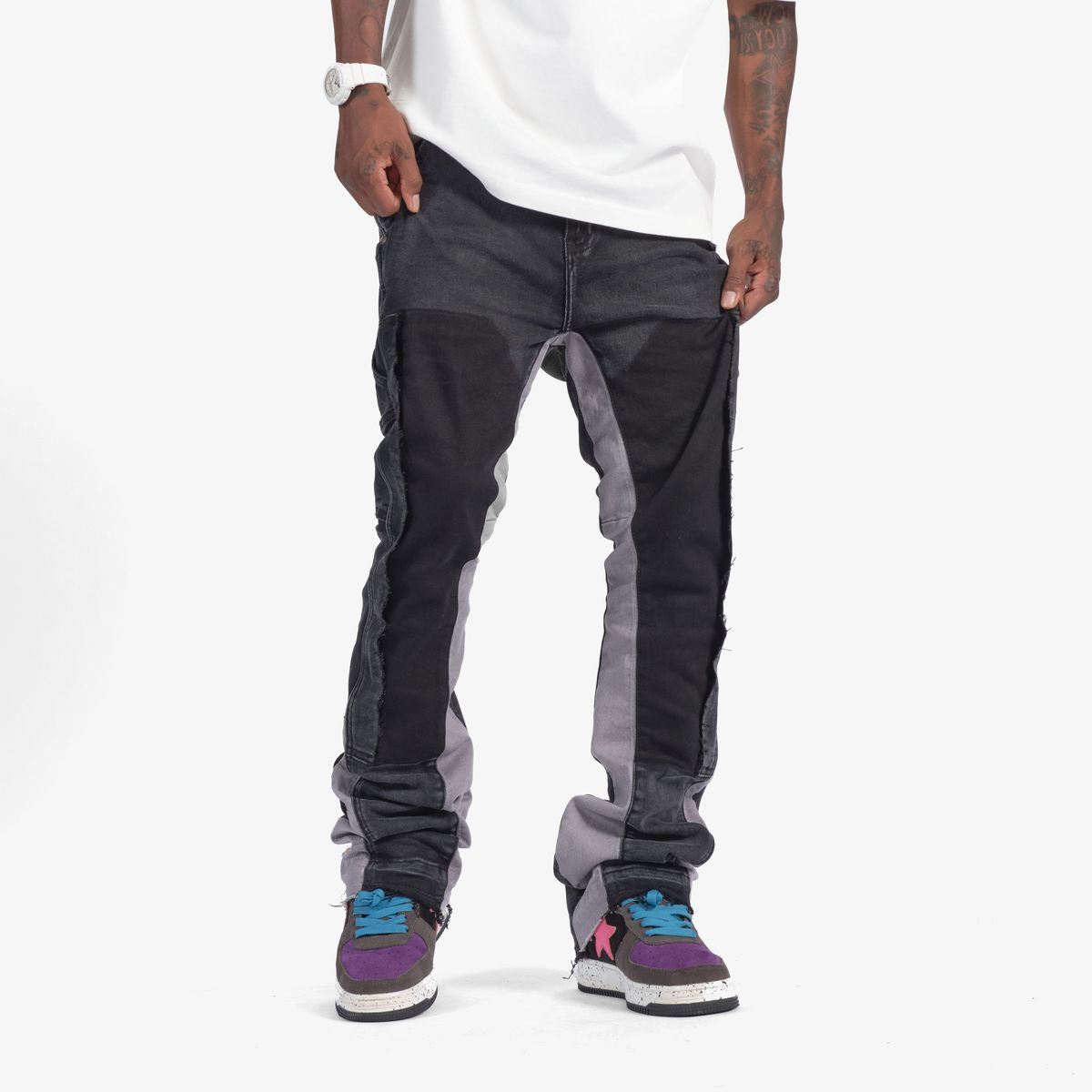 "REVOLVER" STACKED JEANS (BLACK/GREY)