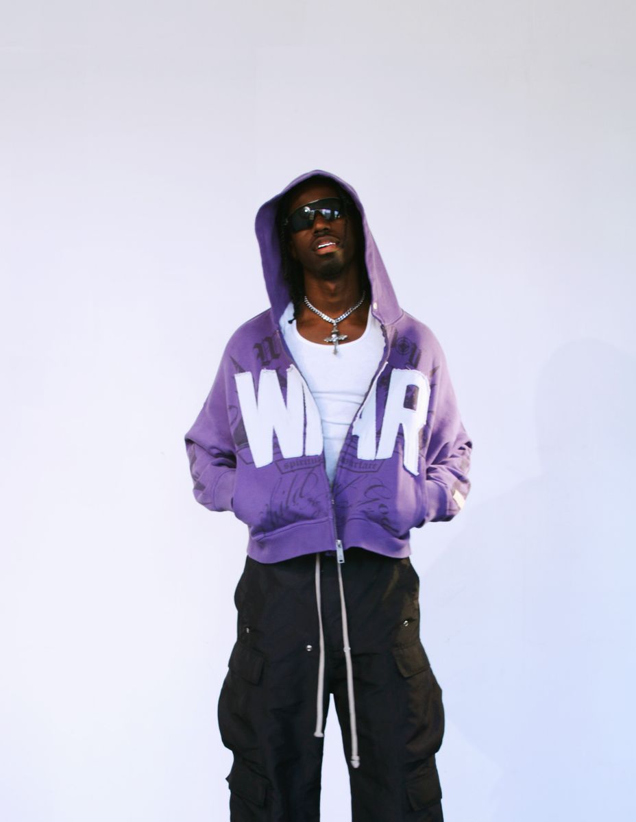 WAR ZIP CROPPED HOODIE