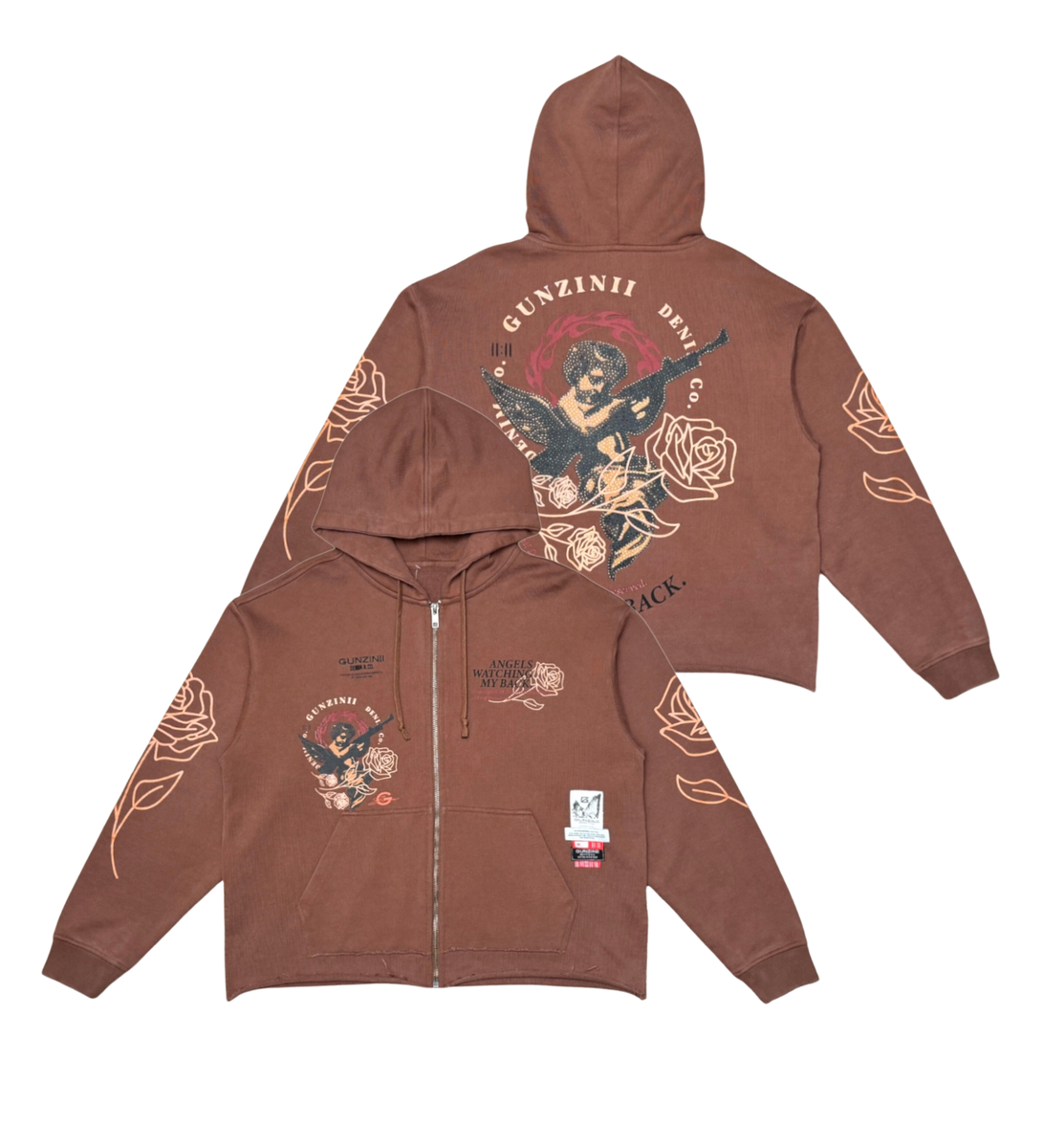 Angel Watch My Back | Hoodie | Brown