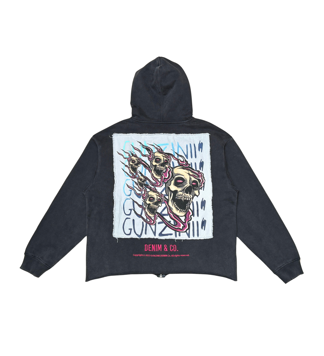 CROP ZINII SKULL FIRE ZIP DOWN HOODIE