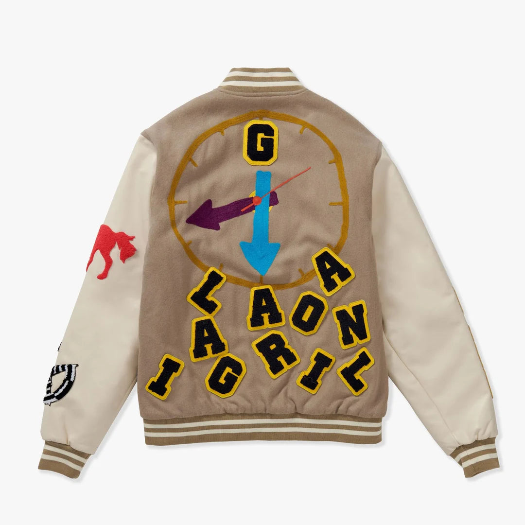 IT'S COMPLICATED VARSITY JACKET (PALE KHAKI/PEARL)