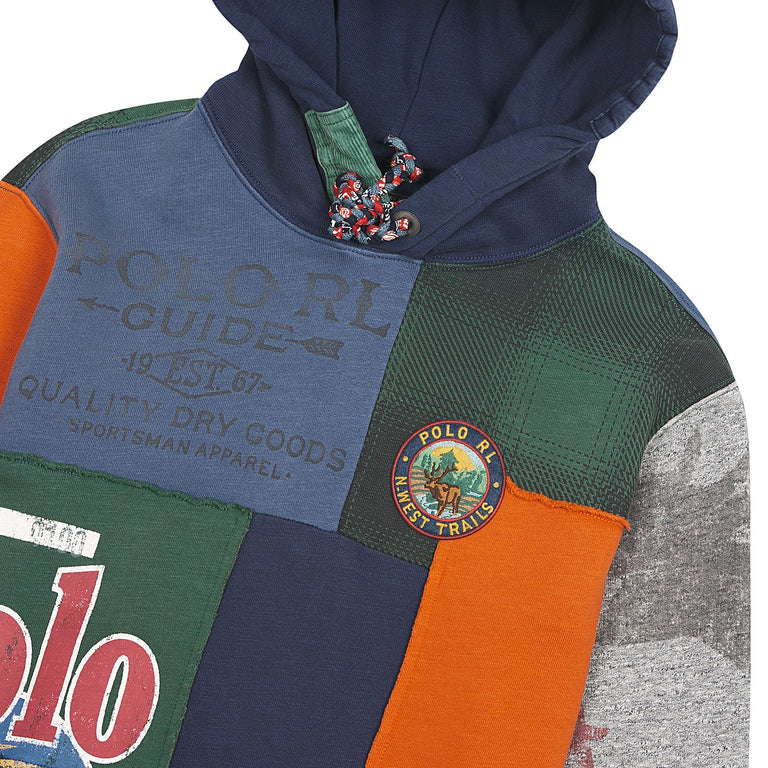 Patchwork Fleece Hoodie | Dark Cobalt Multi