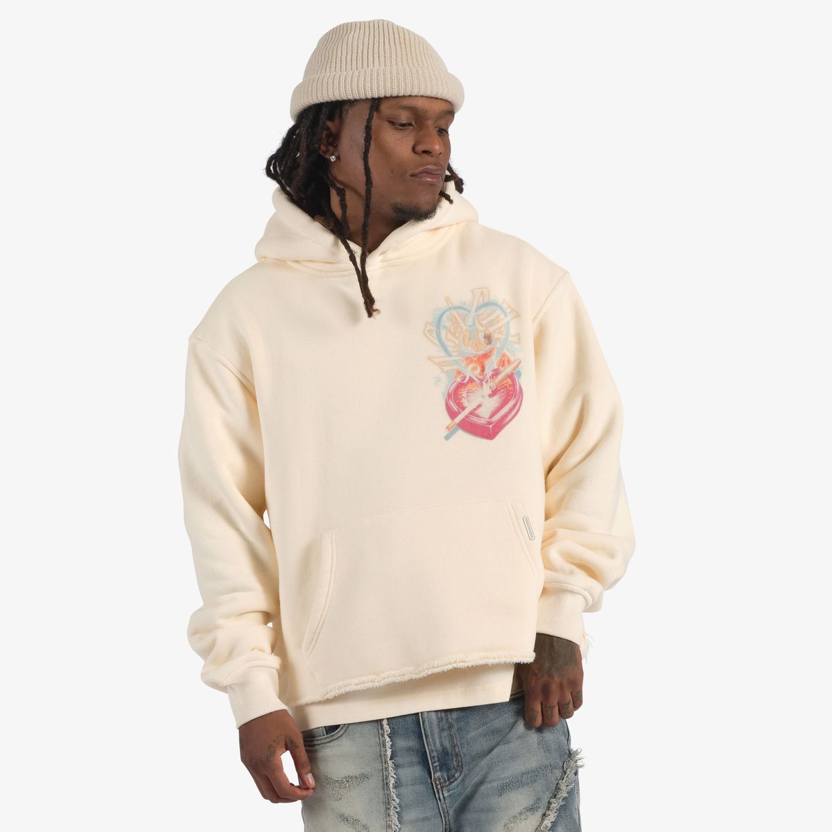 FALLEN” CROPPED HOODIE (CREAM VINTAGE)