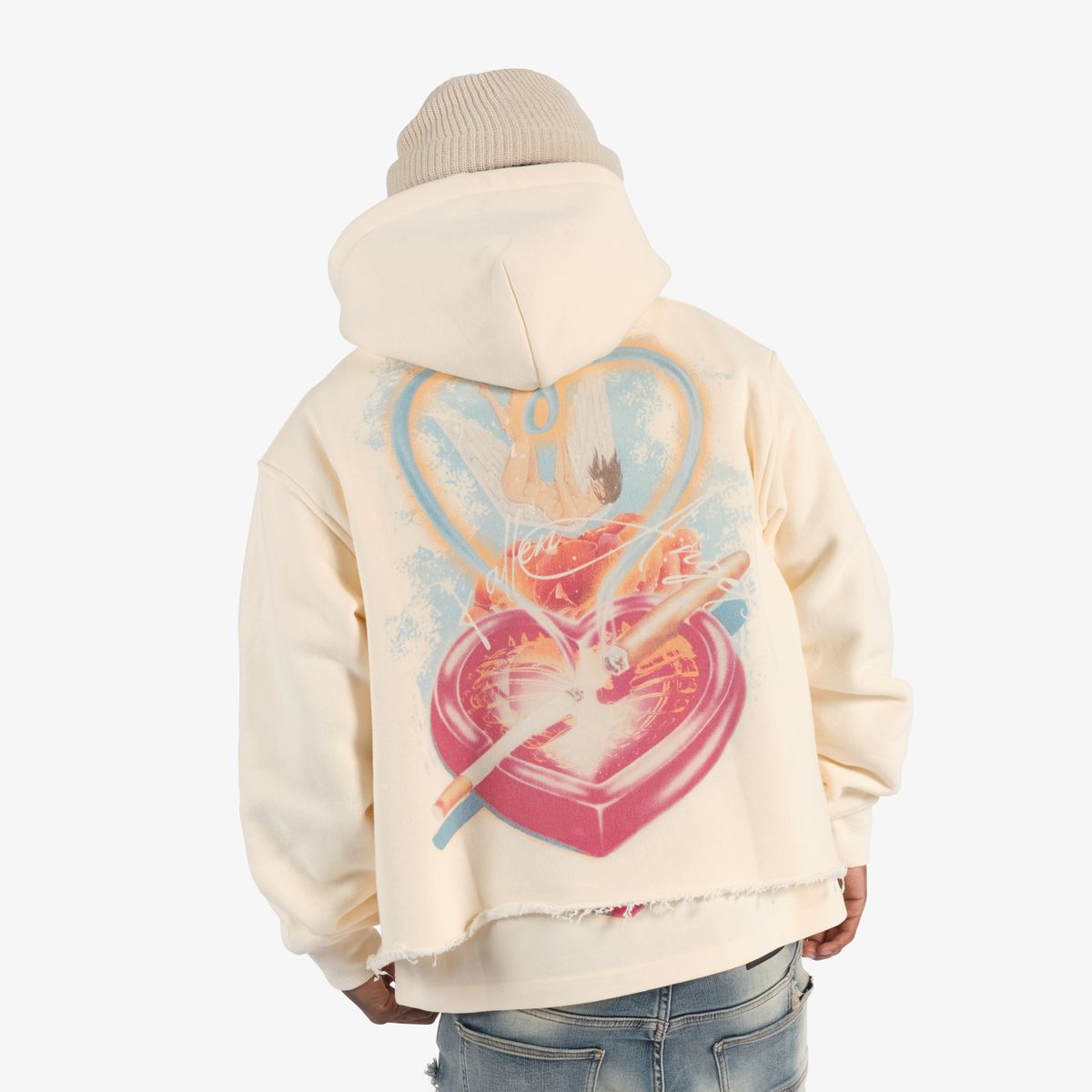 FALLEN” CROPPED HOODIE (CREAM VINTAGE)