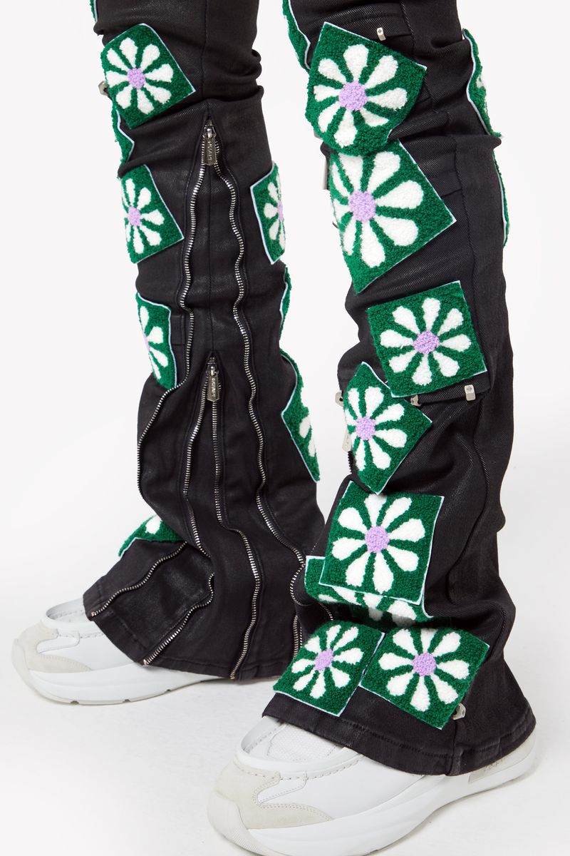 Obsidian Black Waxed Flowers Denim