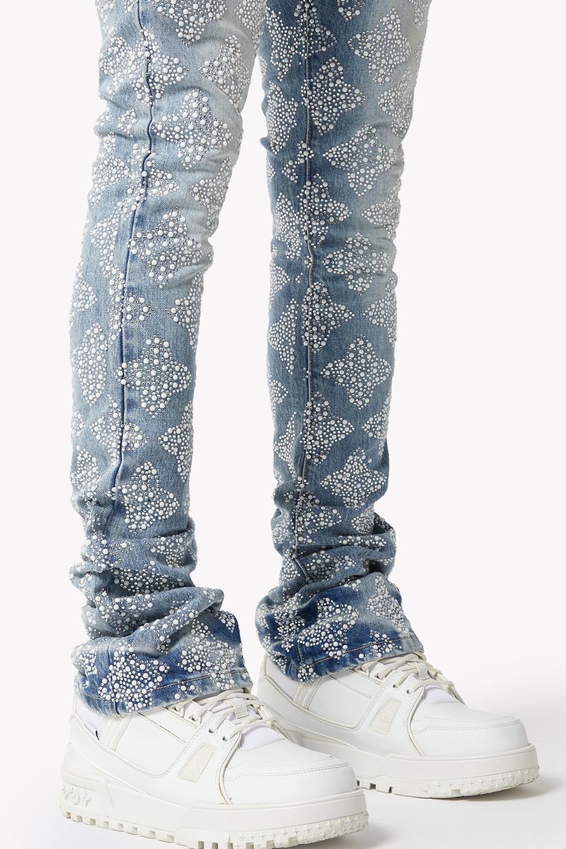 Aqua Blue Embellished Denim V4