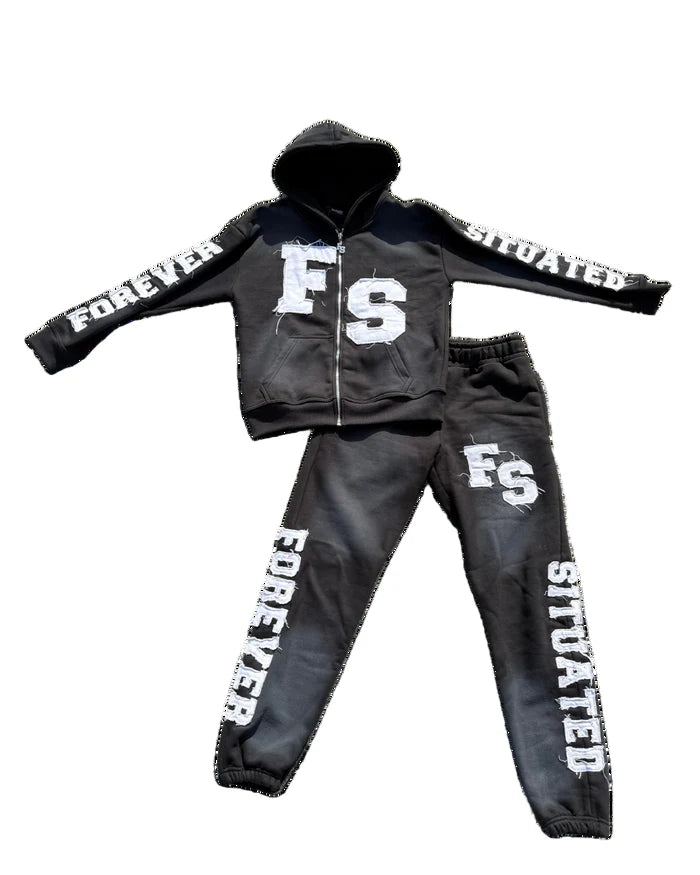 FOREVER SITUATED SWEATSUIT| BLACK
