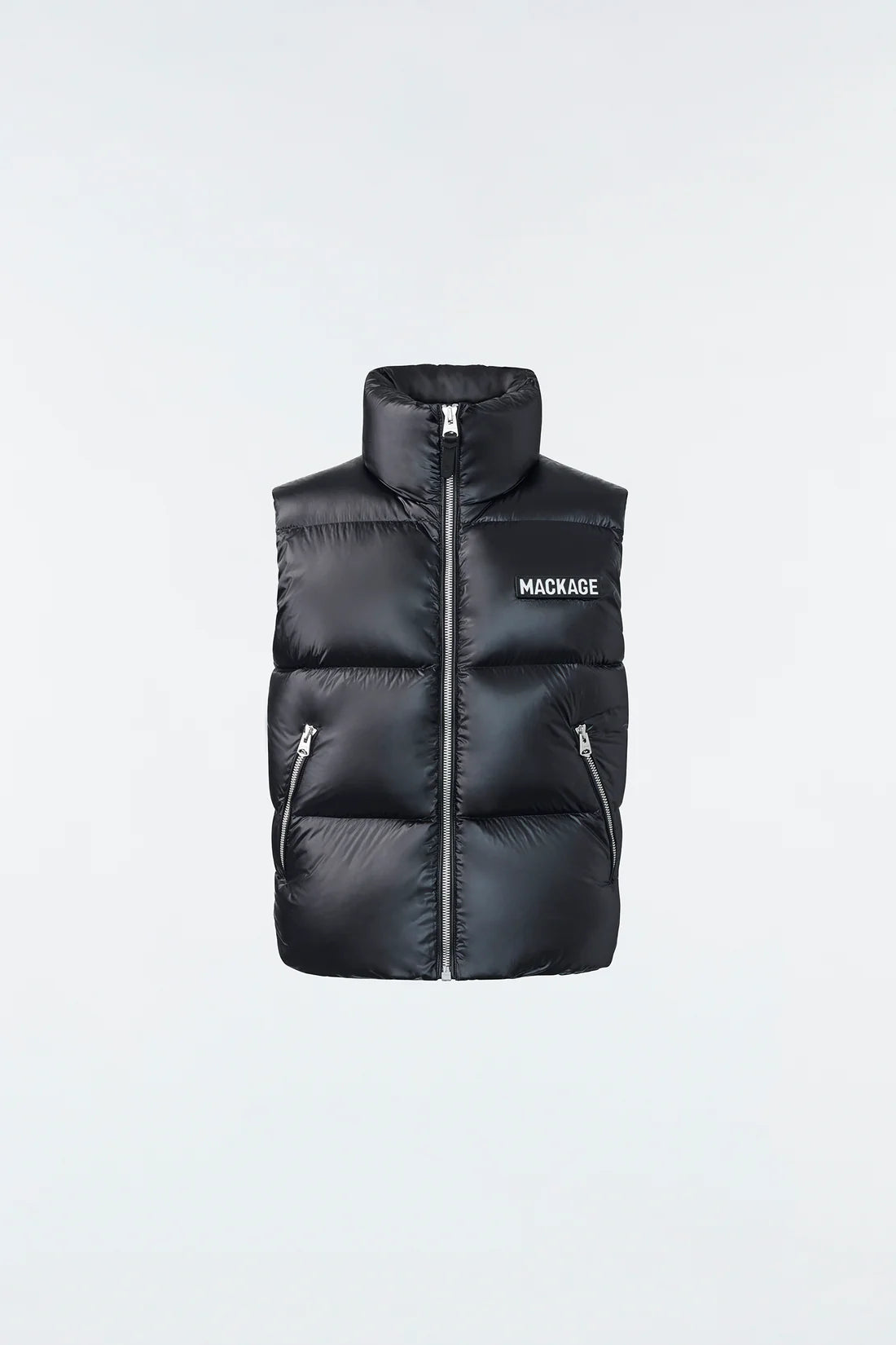 KANE lustrous light down vest with funnel collar