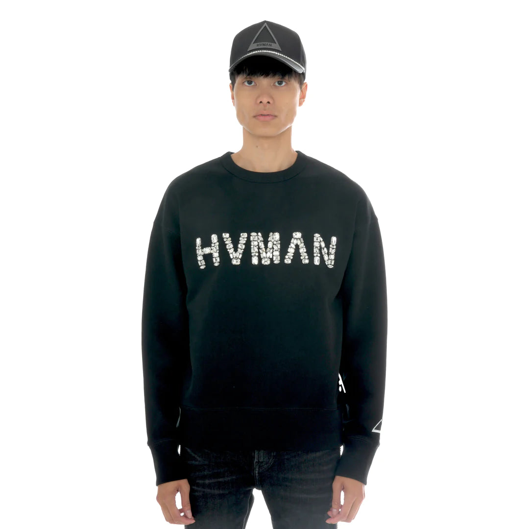 HVMAN CRYSTAL CREW SWEATSHIRT IN BLACK