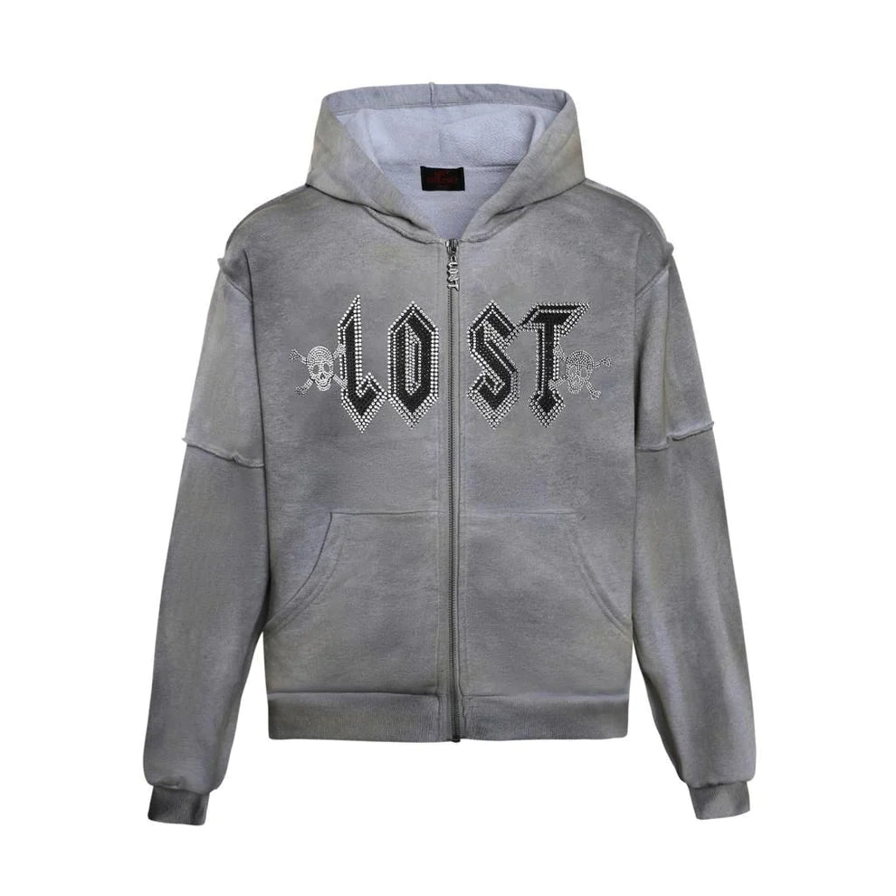 Grey Grunge Zip Up Sweatsuit