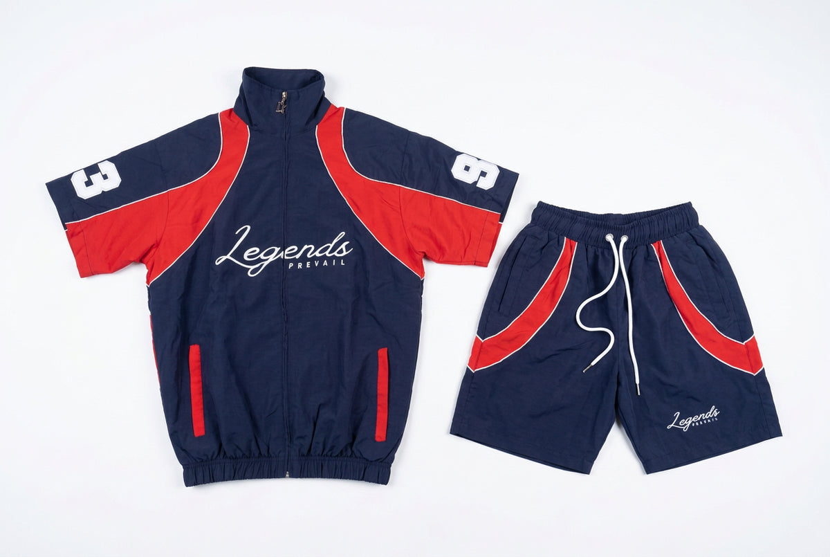 SWISHY SHORT SET NAVY RED